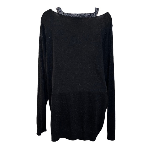 JOSEPH A. Black & Silver V-Neck Sweater Accented with a Silver Metallic Cut-Out - Picture 5 of 9